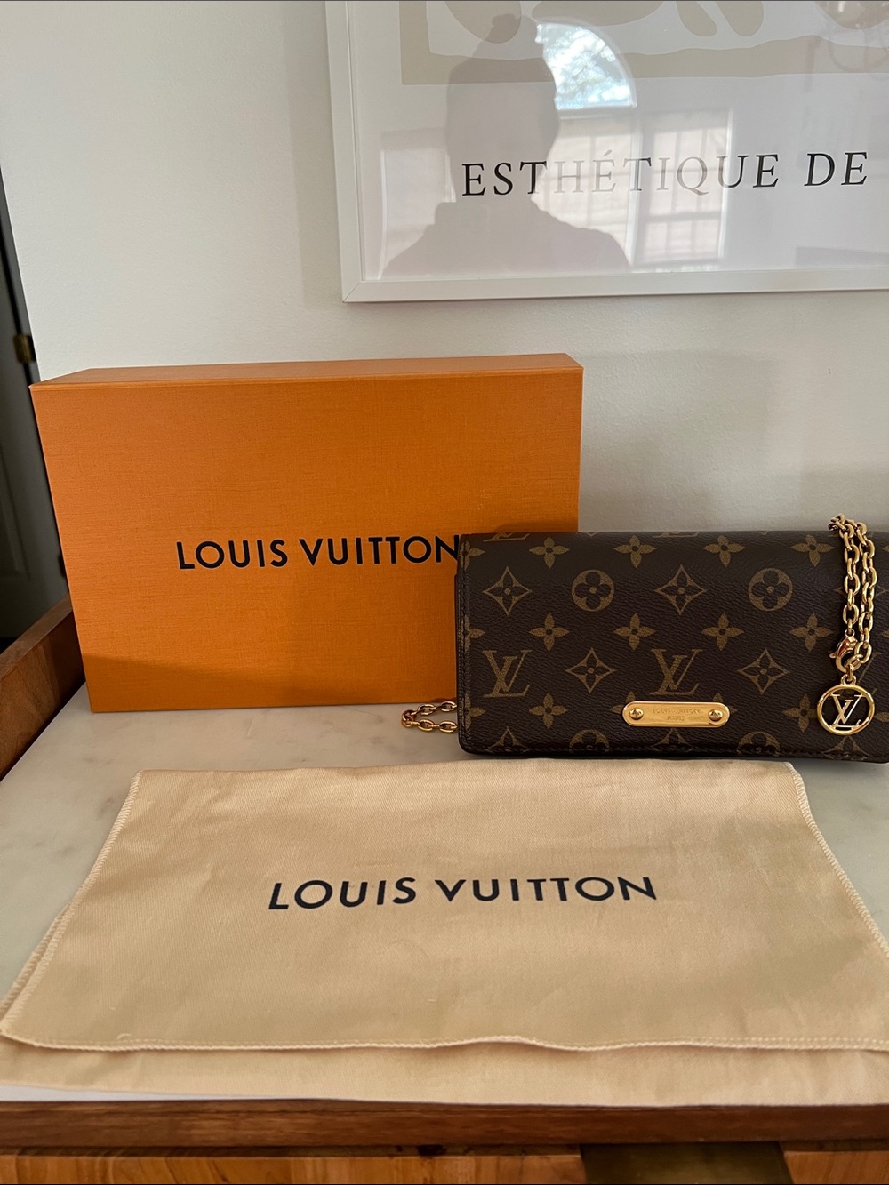 Louis Vuitton Wallet On Chain Lily Monogram Canvas With Gold Chain